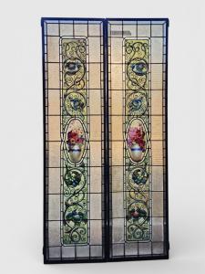 Coppia di vetrate cattedrale rilegate al piombo primo 900 -  188 cm x 48,5 cm